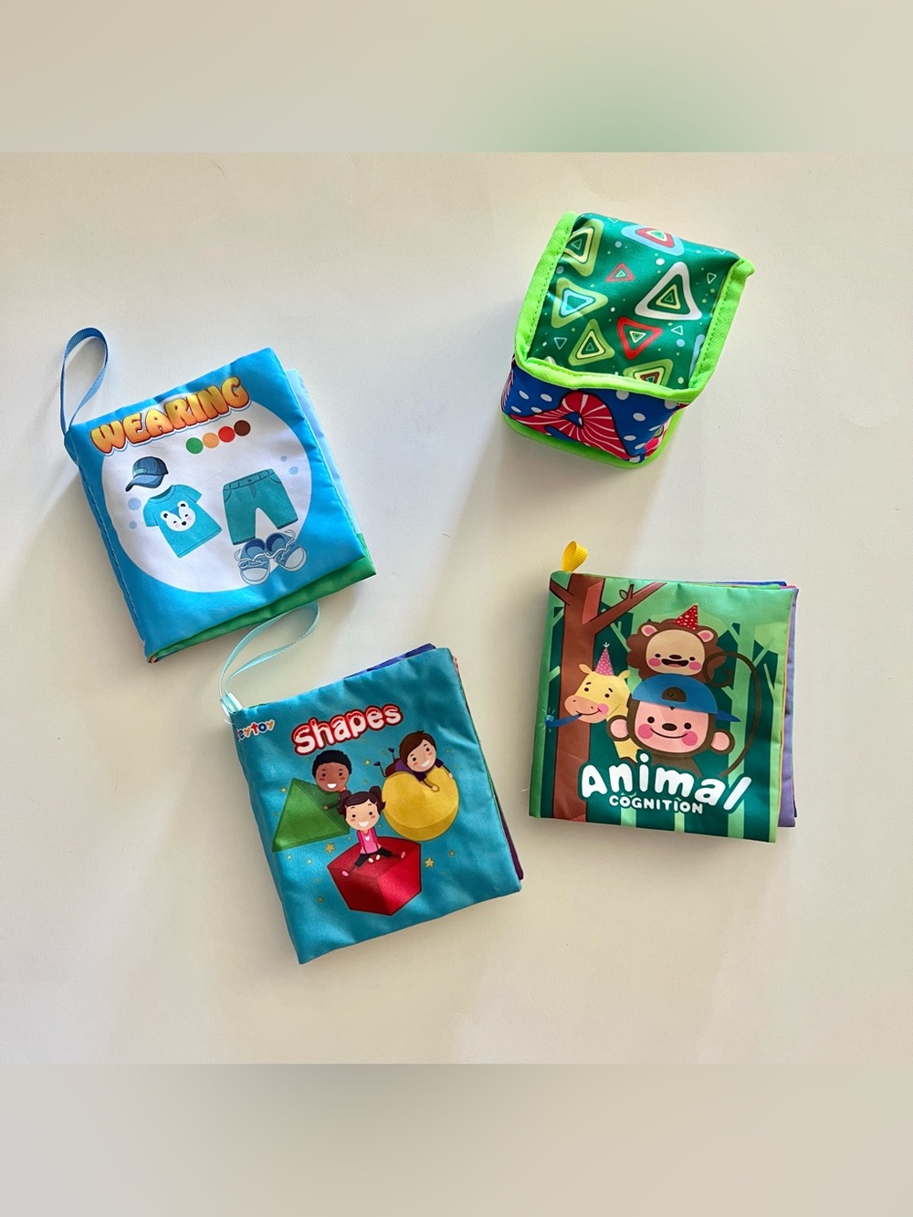 Bundle of 4 baby fabric cloth toy books and rattle
